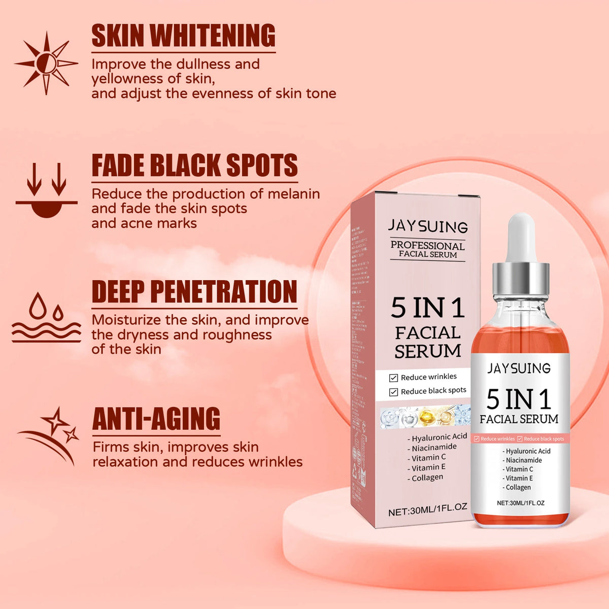 JAYSUING Facial Serum Deep Hydrating Skin Lifting Skin Improve Dullness Refining Pore Strengthen Barrier Anti Aging Face Serum