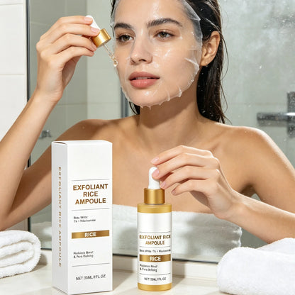 Rice Brightening Serum Light Non Sticky Refine Pores Conditioning Cuticle Boost Radiance Non Irritating Rice Exfoliating Ampoule