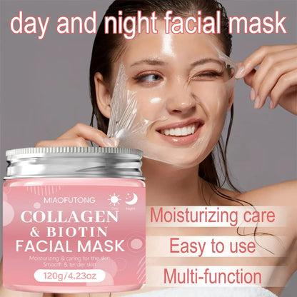 Biotin Collagen Day and Night Face Masks, Moisturizing and Hydrating, Firm and Brightening Skin, Leaving the Skin Plump and Radi