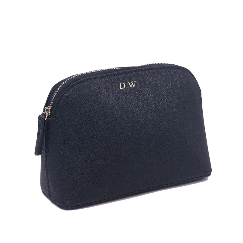 Customized Letters PU Leather Cosmetic Storage Bag Classic Simple Atmosphere Solid Color Make Up Bag Advanced Zipper Wash Bag
