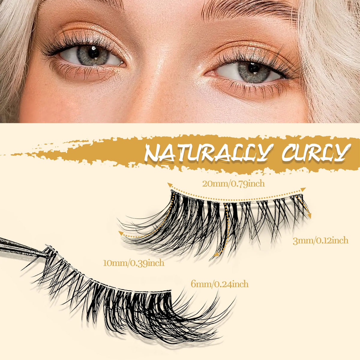 Natural slender short eyelashes, transparent strips - 5 pairs, 3-10 mm eyelash extensions, suitable for daily