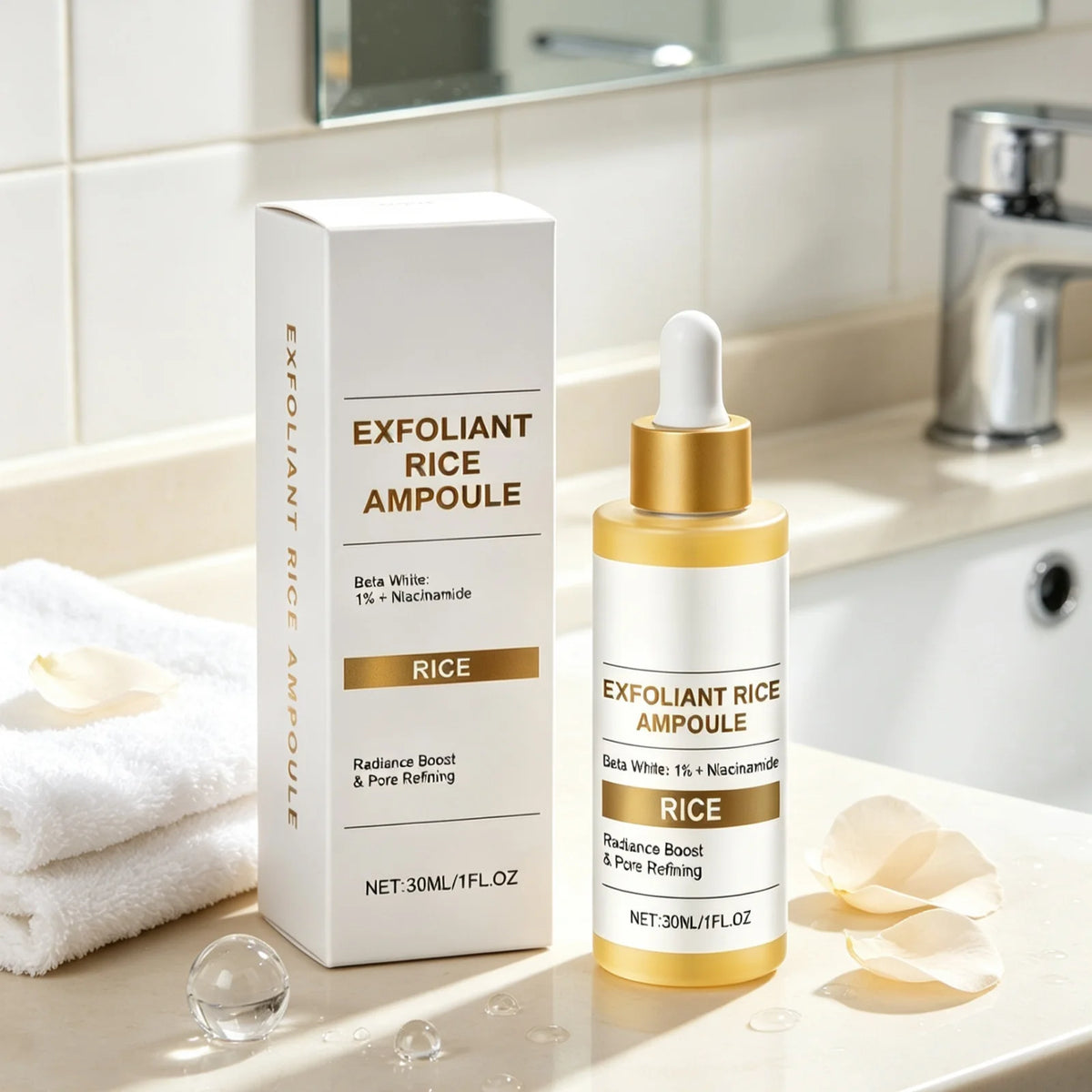Rice Brightening Serum Light Non Sticky Refine Pores Conditioning Cuticle Boost Radiance Non Irritating Rice Exfoliating Ampoule