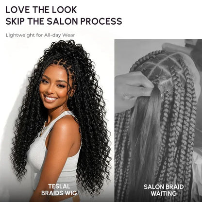 Boho Braided Wig 13x5 Lace Frontal Wig Pre Plucked Knotless Square Part Braided WigFull Handmade Pre Braided Premium Mixed Hair