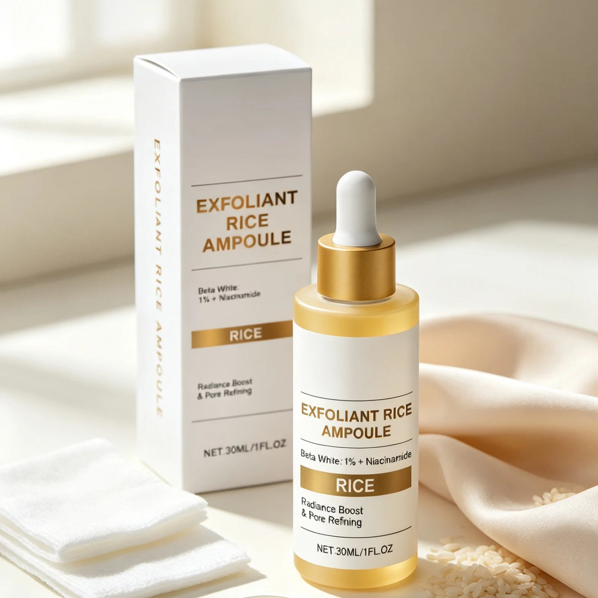 Rice Brightening Serum Light Non Sticky Refine Pores Conditioning Cuticle Boost Radiance Non Irritating Rice Exfoliating Ampoule