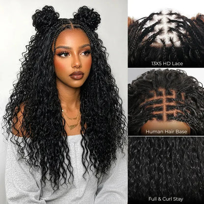 Boho Braided Wig 13x5 Lace Frontal Wig Pre Plucked Knotless Square Part Braided WigFull Handmade Pre Braided Premium Mixed Hair