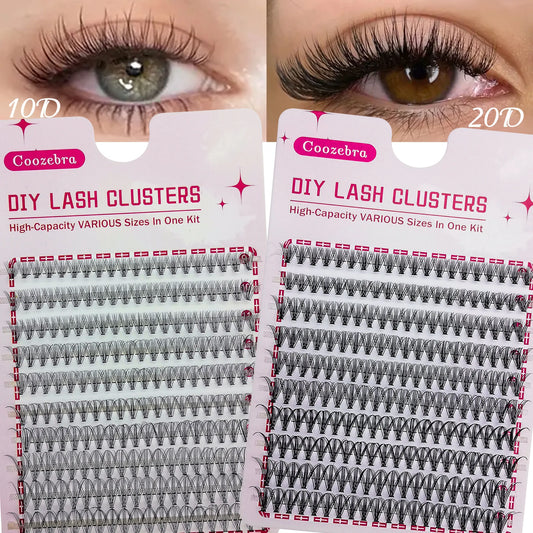 200 Clusters-DIY-10D20D Natural Eyelash Extensions, 9-16mm, Suitable for Travel/Christmas/Halloween