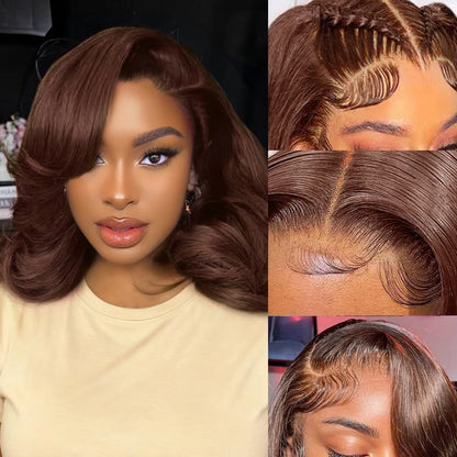 Loose Body Wave Chocolate Brown 4x4 5x5 HD Lace Frontal Bob Wigs Human Hair PrePlucked Brazilian Colored Human Hair Wigs 250%