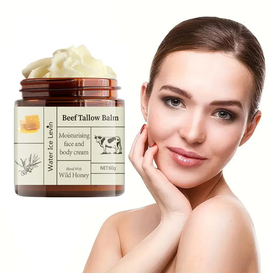 60g Beef Tallow Cream Deeply Moisturizing, Brightening, Anti-Wrinkle, Grass-Fed Beef Butter, Wild Honey, Facial and Body Lotion, Skincare, Rich in Vitamins