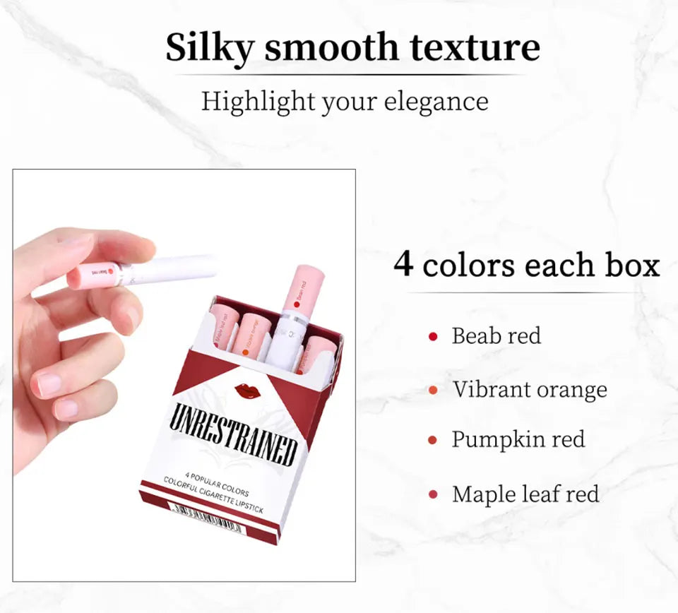 4 Pcs Cigarette Lipstick Set Matte Lip Gloss Long Lasting Waterproof Nude Lip Tint Lip Stick Tube Cosmetics Christmas Gift
