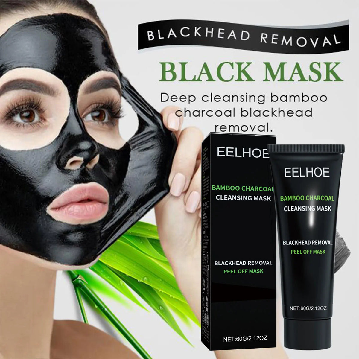 Eelhoe Bamboo Charcoal Blackhead Remover Face Mask Deep Cleansing Pores Shrink Nourishing Acne Treatment Face Peel Off Mask