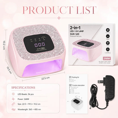 Rechargeable UV/LED Nail Lamp with Auto Sensor, Portable Cordless Gel Nail Dryer Light 4 Timings & Diamond LCD Screen, UV Light for Gel Nails at Home Salon PINK