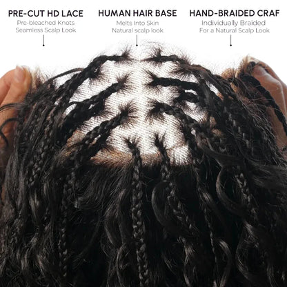Boho Braided Wig 13x5 Lace Frontal Wig Pre Plucked Knotless Square Part Braided WigFull Handmade Pre Braided Premium Mixed Hair
