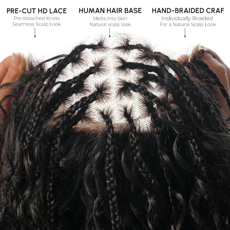 Boho Braided Wig 13x5 Lace Frontal Wig Pre Plucked Knotless Square Part Braided WigFull Handmade Pre Braided Premium Mixed Hair