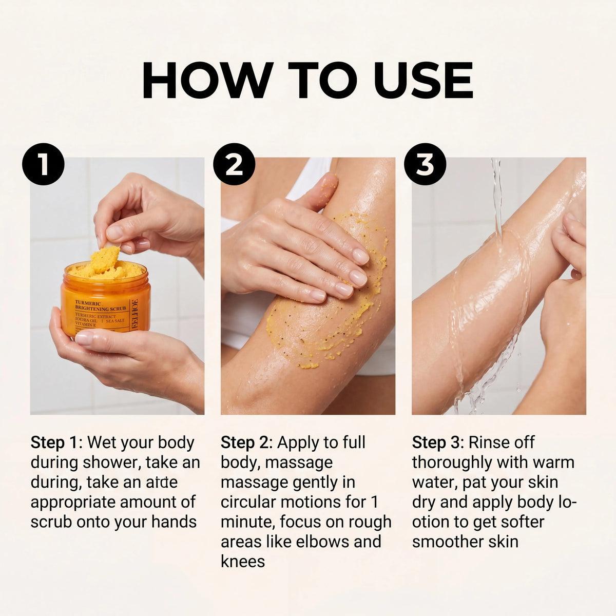 Vitamin E Turmeric Brightening Scrub Gentle Exfoliating Soft Moisturizing Smooth Glowing Restore Skin Hydration Body Treatment Skincare