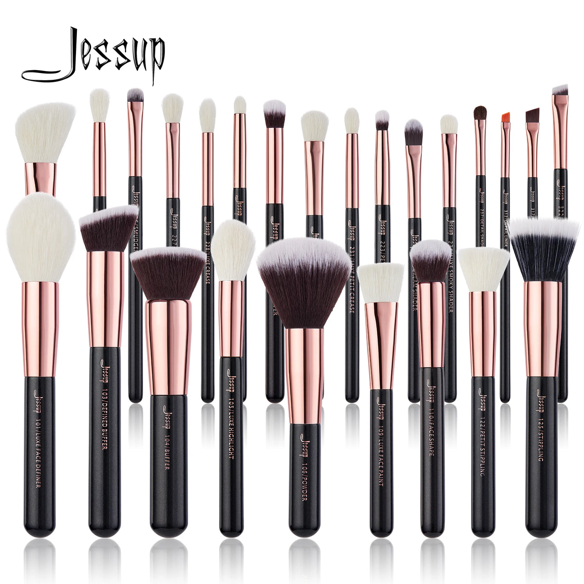 Jessup Makeup Brushes Set 10-25pcs Foundation Powder Eyeshadow Liner Brush Blending Highlighter Brocha Maquillaje RoseGold/Black