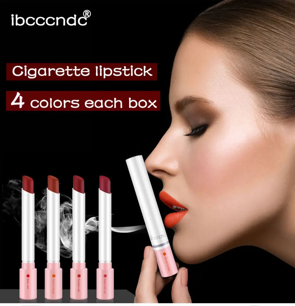 4 Pcs Cigarette Lipstick Set Matte Lip Gloss Long Lasting Waterproof Nude Lip Tint Lip Stick Tube Cosmetics Christmas Gift