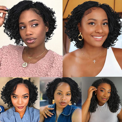 Double Full Lace Twist Box Braided Wigs for Black Women Short Curly Braided Bob Wig Synthetic Lace Front Wigs with Baby Hair