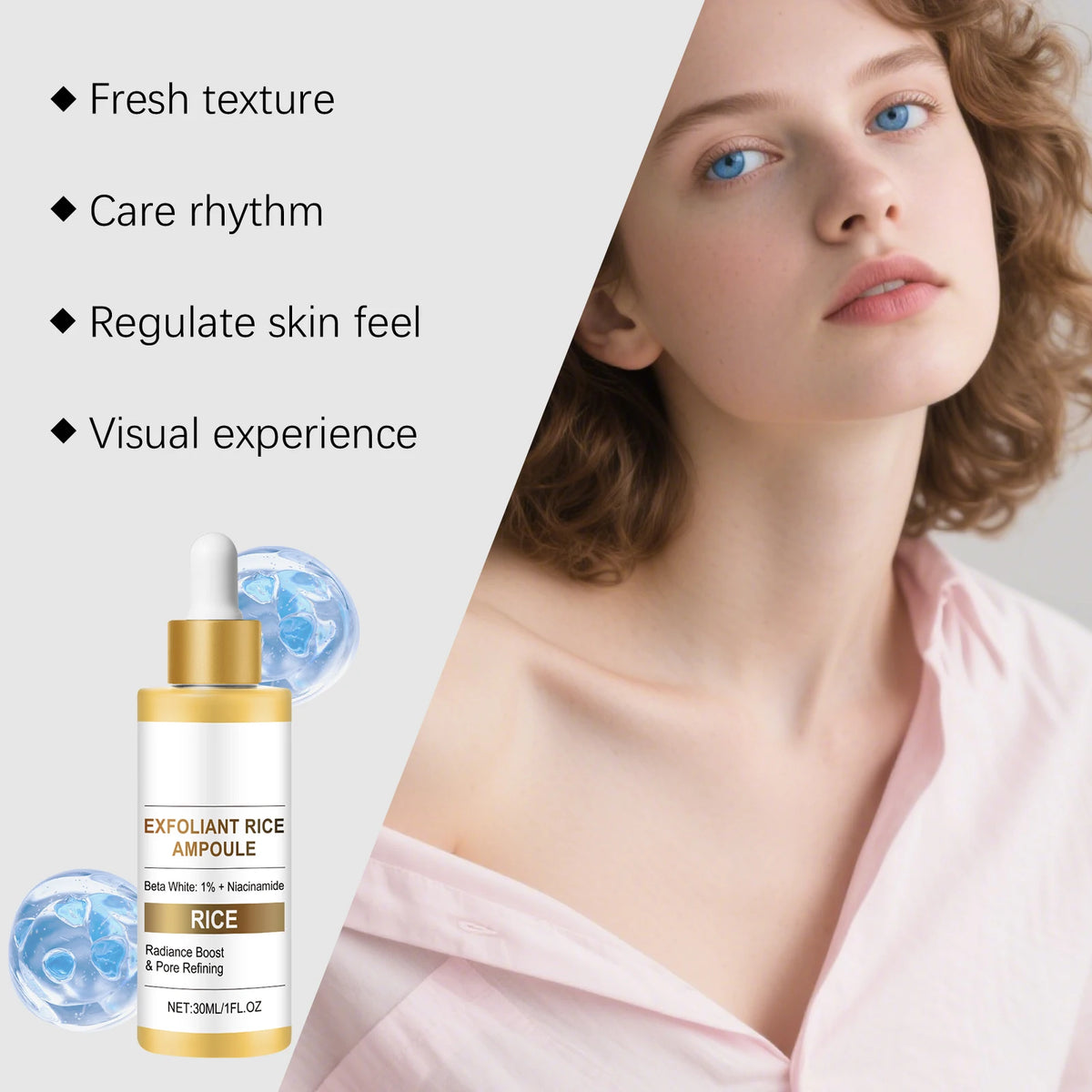 Rice Brightening Serum Light Non Sticky Refine Pores Conditioning Cuticle Boost Radiance Non Irritating Rice Exfoliating Ampoule