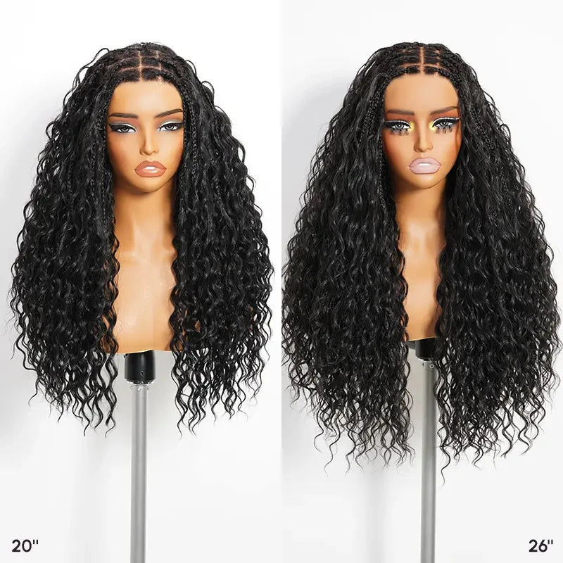 Boho Braided Wig 13x5 Lace Frontal Wig Pre Plucked Knotless Square Part Braided WigFull Handmade Pre Braided Premium Mixed Hair