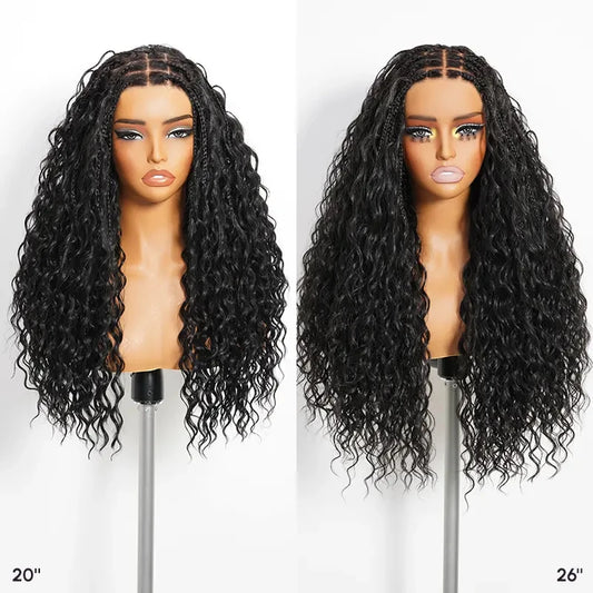Boho Braided Wig 13x5 Lace Frontal Wig Pre Plucked Knotless Square Part Braided WigFull Handmade Pre Braided Premium Mixed Hair
