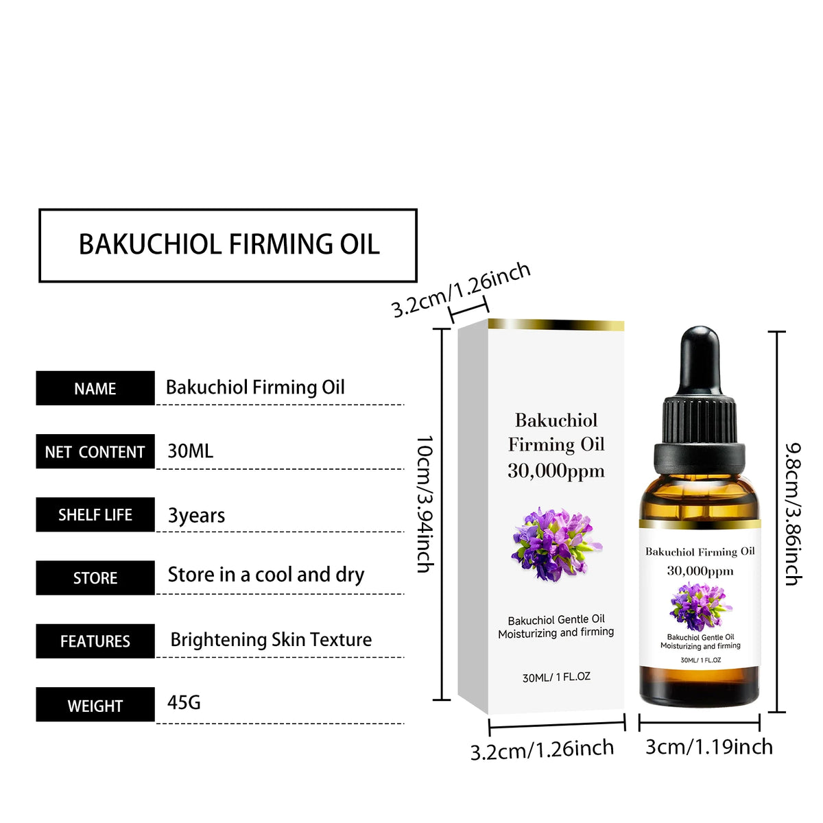 3% Bakuchiol Anti Aging Facial Oil Serum Hydrating Firming Lifting Moisturizing Smoothing Fade Fine Lines Reduce Wrinkles Skin Care