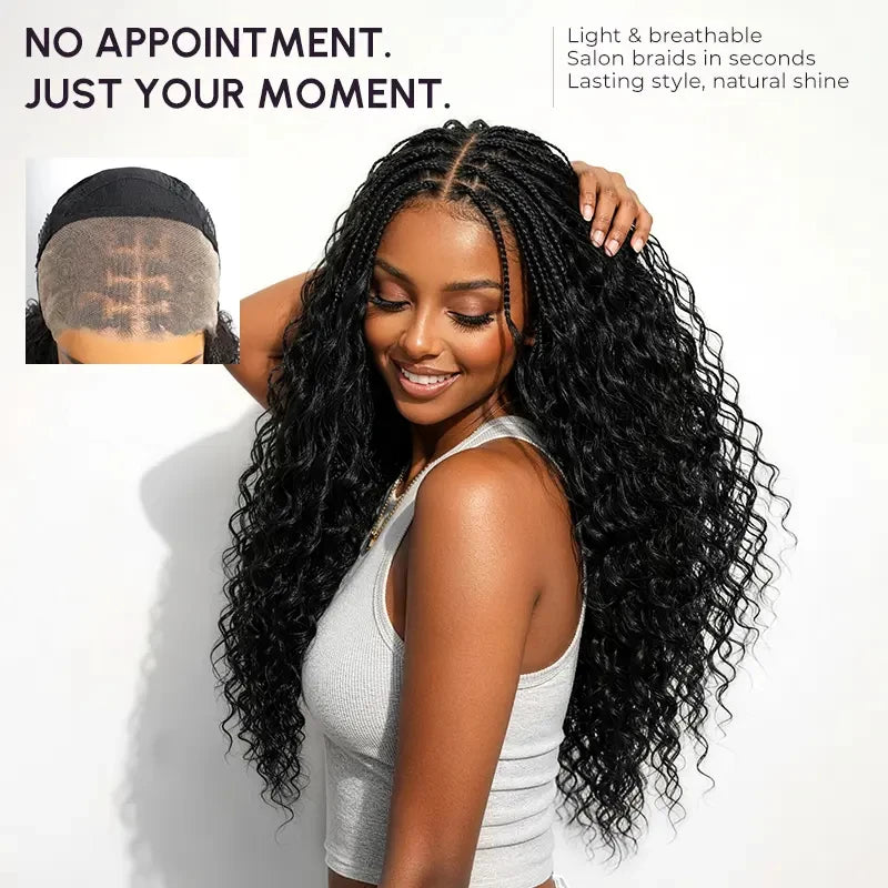 Boho Braided Wig 13x5 Lace Frontal Wig Pre Plucked Knotless Square Part Braided WigFull Handmade Pre Braided Premium Mixed Hair