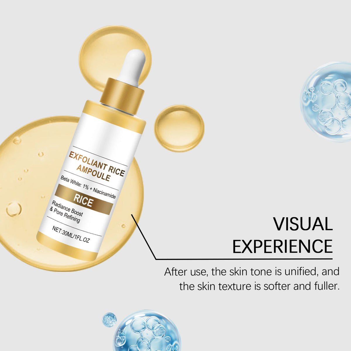 Rice Brightening Serum Light Non Sticky Refine Pores Conditioning Cuticle Boost Radiance Non Irritating Rice Exfoliating Ampoule