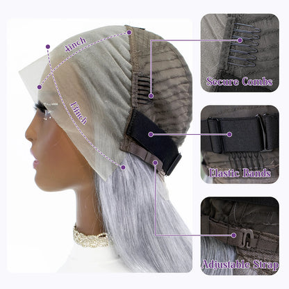 Short Bob Cut Straight Wigs Silver Grey Color Lace Front Wigs Brazilian Human Hair 13x4 Full Frontal Bob Wigs For Wholesale