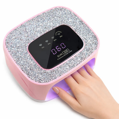 Rechargeable UV/LED Nail Lamp with Auto Sensor, Portable Cordless Gel Nail Dryer Light 4 Timings & Diamond LCD Screen, UV Light for Gel Nails at Home Salon PINK