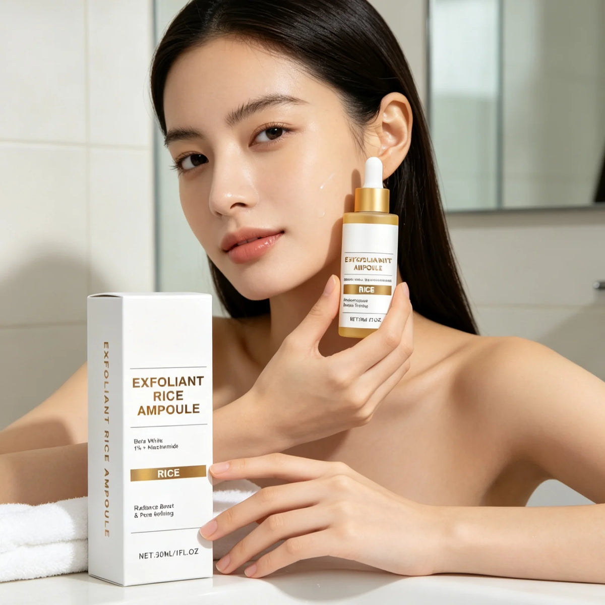 Rice Brightening Serum Light Non Sticky Refine Pores Conditioning Cuticle Boost Radiance Non Irritating Rice Exfoliating Ampoule