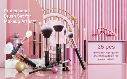 Jessup Makeup Brushes Set 10-25pcs Foundation Powder Eyeshadow Liner Brush Blending Highlighter Brocha Maquillaje RoseGold/Black