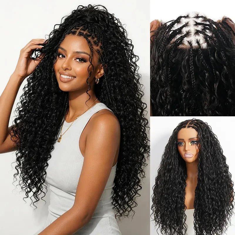 Boho Braided Wig 13x5 Lace Frontal Wig Pre Plucked Knotless Square Part Braided WigFull Handmade Pre Braided Premium Mixed Hair