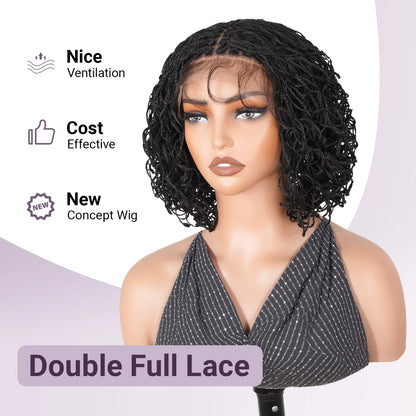Short Curly Twist Box Braided Wigs for Women Synthetic Braided Full Lace Wigs with Baby Hair Ready to Wear Glueless Braided Wig