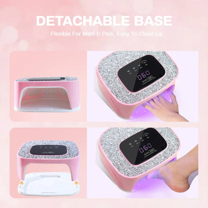 Rechargeable UV/LED Nail Lamp with Auto Sensor, Portable Cordless Gel Nail Dryer Light 4 Timings & Diamond LCD Screen, UV Light for Gel Nails at Home Salon PINK