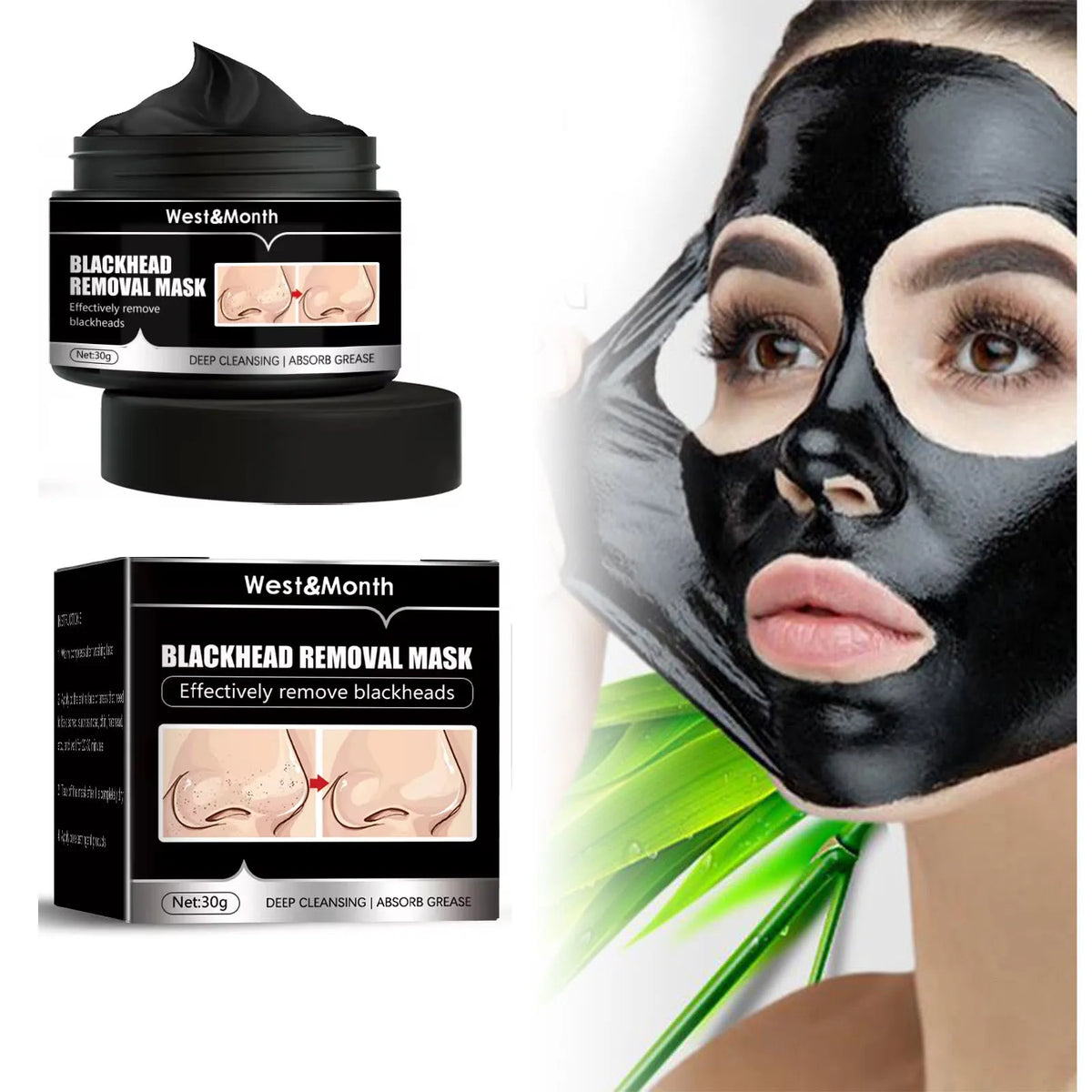 Bamboo Charcoal Blackheads Remover Mask Acne Oil Control Shrinking Pore Moisturizing Nose Black Dots Deep Cleaning Peel off Mask