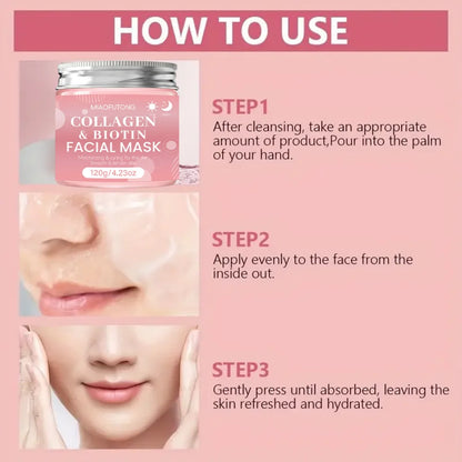 Biotin Collagen Day and Night Face Masks, Moisturizing and Hydrating, Firm and Brightening Skin, Leaving the Skin Plump and Radi