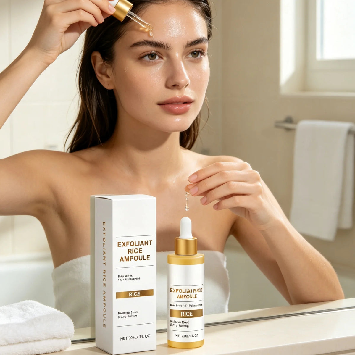 Rice Brightening Serum Light Non Sticky Refine Pores Conditioning Cuticle Boost Radiance Non Irritating Rice Exfoliating Ampoule