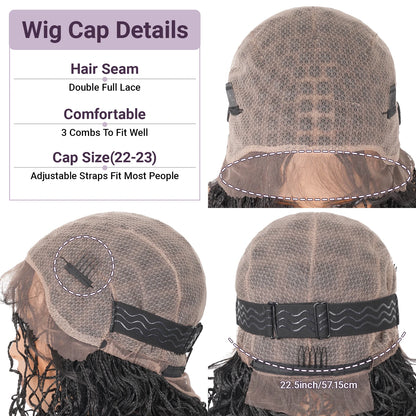 Double Full Lace Twist Box Braided Wigs for Black Women Short Curly Braided Bob Wig Synthetic Lace Front Wigs with Baby Hair