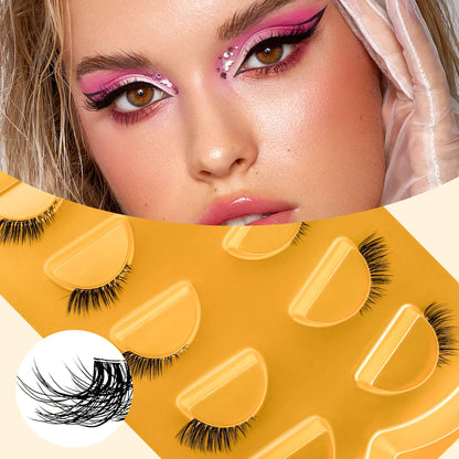 Natural slender short eyelashes, transparent strips - 5 pairs, 3-10 mm eyelash extensions, suitable for daily