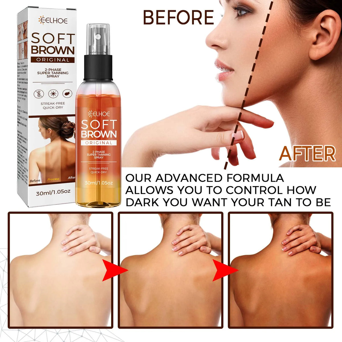 EELHOE Body Tanning Spray Summer Beach Moisturizing Tanning Bronze Wheat Skin Reduce Dryness Non-sticky Body Tanning Spray