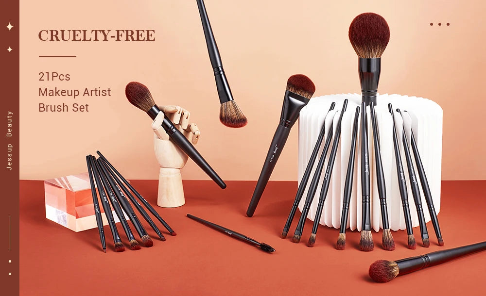 Jessup Makeup Brushes set,3-21pcs Premium Synthetic Big Powder Brush Foundation Concealer Eyeshadow Eyeliner Spoolie Wooden T271