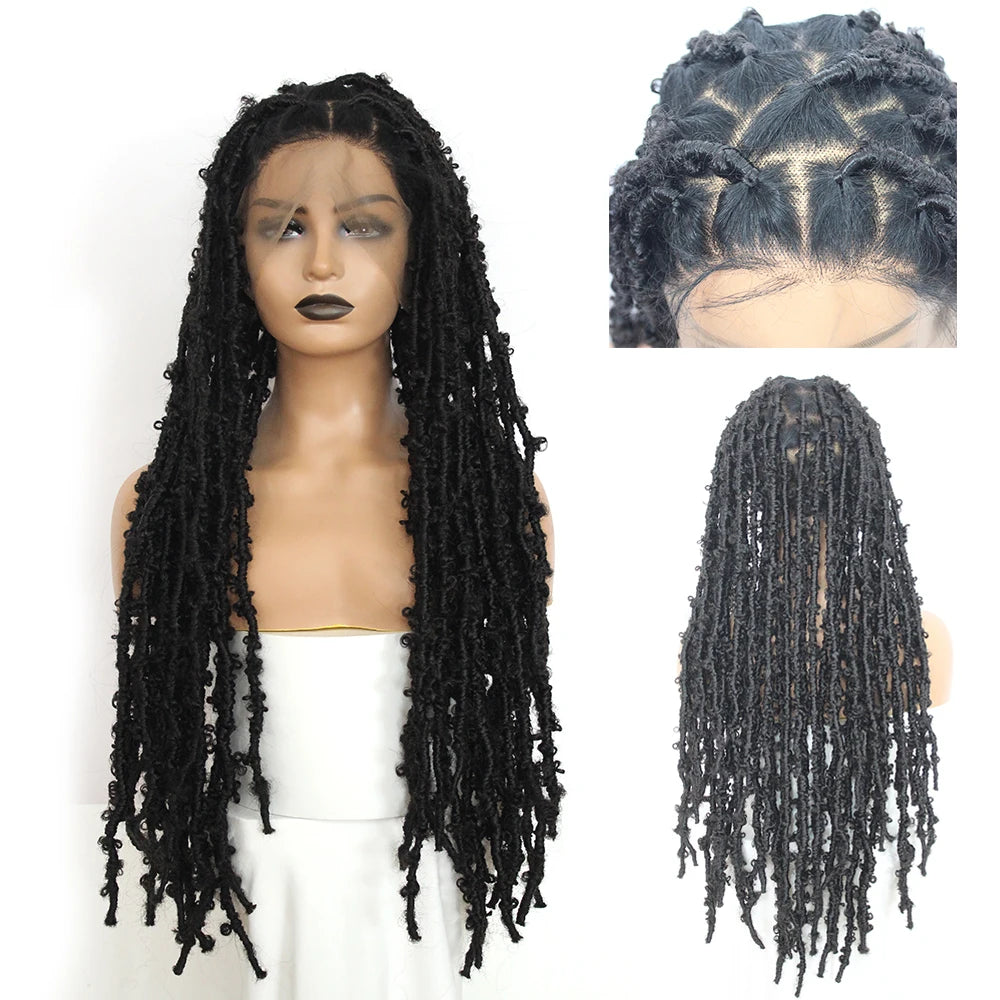 IPARTY Synthetic Full Lace Wig Braided Wigs Distressed Butterfly Locs Faux Locs Braid Wig Long Lace Frontal Wig for Women