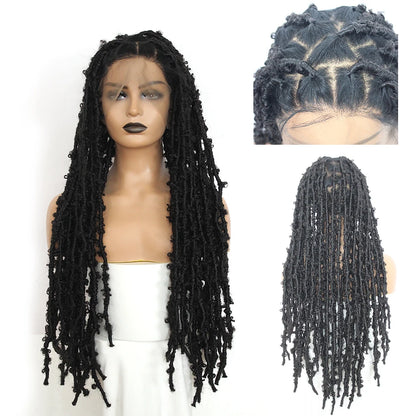 IPARTY Synthetic Full Lace Wig Braided Wigs Distressed Butterfly Locs Faux Locs Braid Wig Long Lace Frontal Wig for Women