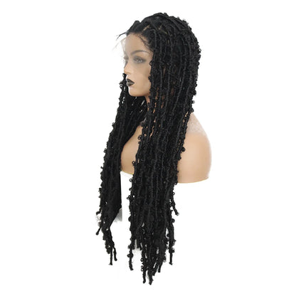 IPARTY Synthetic Full Lace Wig Braided Wigs Distressed Butterfly Locs Faux Locs Braid Wig Long Lace Frontal Wig for Women
