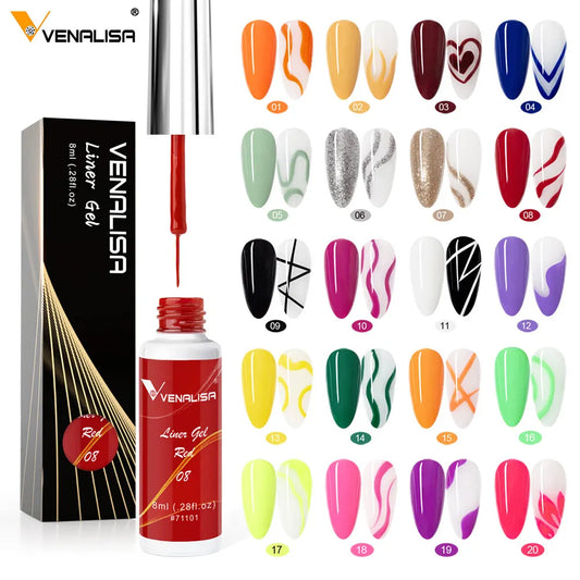 VENALISA 8ml Nail Liner Gel Polish 21 Colors For UV/LED Paint Nails Drawing Polish DIY Painting Varnish French Nail Gel Design