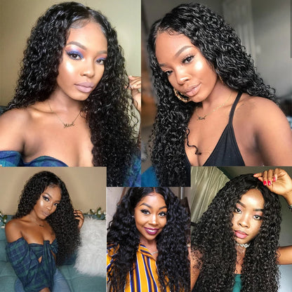 Brazilian Hair 13x4 HD Lace Frontal Wig Deep Wave Curly Remy Human Hair Deep Water Wave 4x4 Lace Front Wig Natural Color