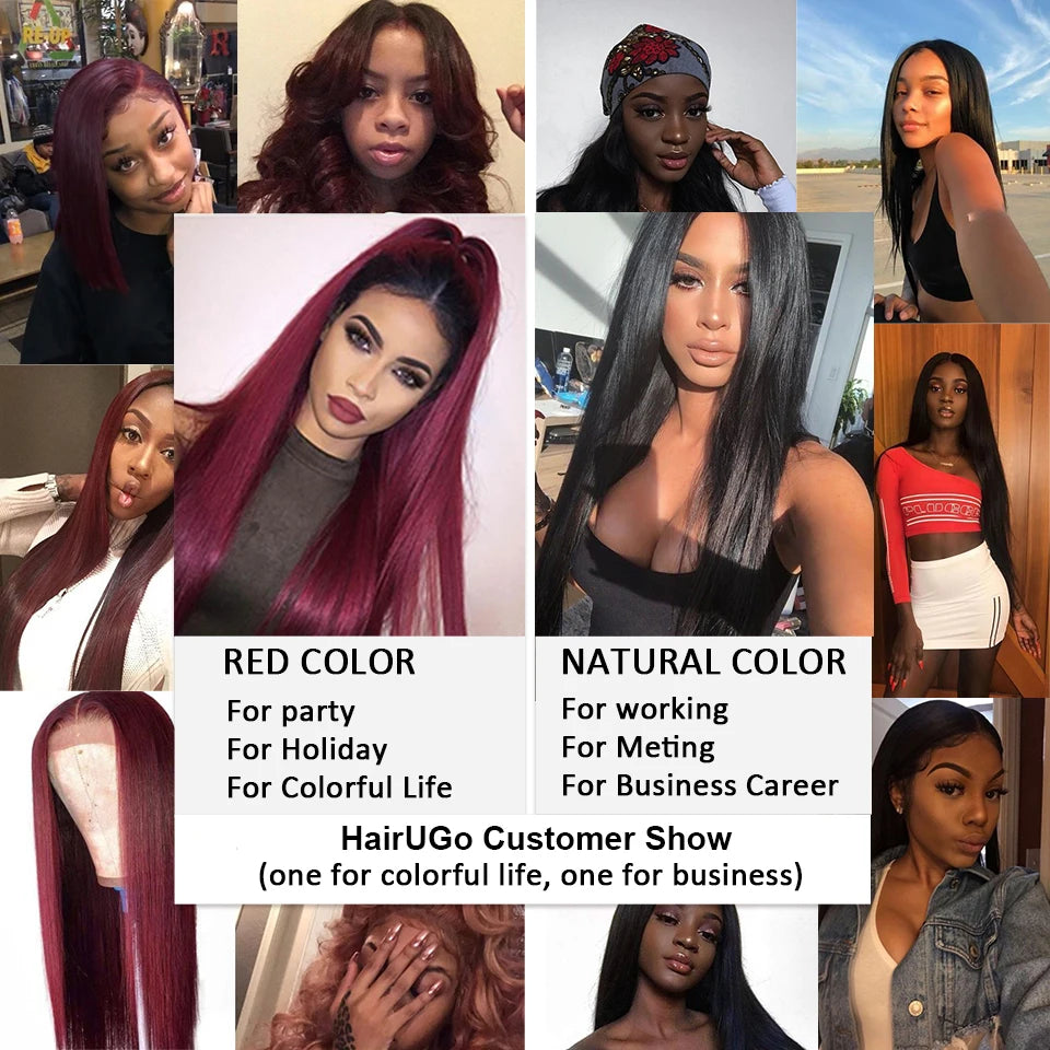 99J Straight 13x4 Lace Front Wigs Human Hair Brazilian Burgundy Straight Human Hair Wigs For Woman 4x4 Lace Closure Wigs HairUGo