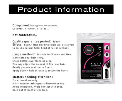 Sevich 500g Hair Building Fiber 10 Color Keratin Powders Fibers Hair Regrowth Fiber Hair Refill Instant Salon Hair Treatment