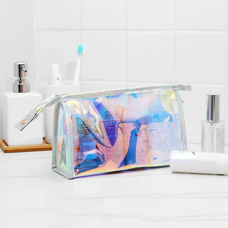 Transparent Pretty Makeup Bags Fashion Laser Travel Cosmetic Bag Toiletry Brush Bags Organizer Necessary Case Wash Make Up Box