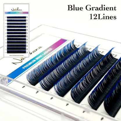 NATUHANA Ombre Blue Purple Color Eyelash Extension Individual Faux Mink Eyelashes Gradient White False Lashes